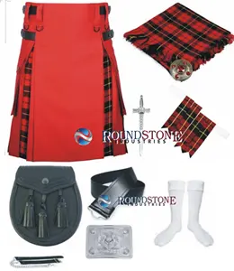 Pakaian Tartan Kilt Wallace Utilitas Merah, Penawaran dengan Aksesori _ Flashes_Fly Belbelt_belt Gesper