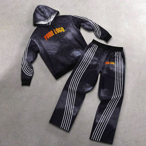 Ensemble de survêtement streetwear d'hiver personnalisé, style vintage, avec sweat à capuche zippé délavé à l'acide et pantalon de jogging évasé à jambe droite pour homme, 100% coton - Product Image 1