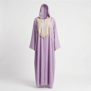 Vente en gros : Robe islamique Abaya personnalisée en mousseline pour femme, modeste, grande taille, Thobe Thawb, col en V perlé, longueur cheville, haute qualité - Product Image 1