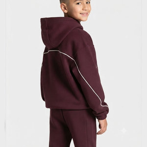 Conjunto Deportivo con Capucha de Color Sólido para Niños, Manga Larga, Corte Holgado, Algodón, Ropa Deportiva Informal para Otoño - Product Image 3