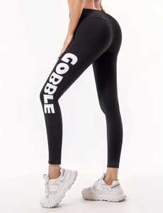Leggings noirs taille haute pleine longueur avec imprimé lettres blanches, style sportif, en tissu tricoté extensible, toutes saisons, pour femme, pour l'entraînement - Product Image 4