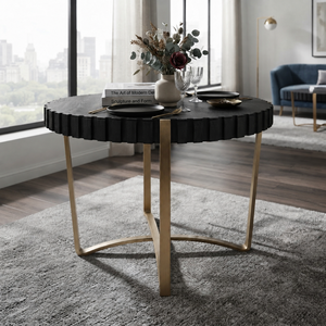 Table à manger ronde moderne de 45 pouces avec plateau en bois et pieds en métal, table en bois contemporaine - Product Image 1