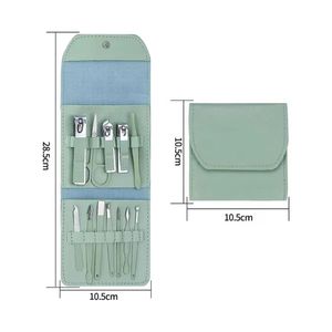 Travel Manicure <b>Set</b> 7 Piece Sage Green Soft Pouch Minimalist Matte Finish Stainless Steel Tools Compact Personal Grooming Kit - Product Image 2