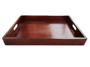 Plateau de service hexagonal en bois avec poignées latérales en métal doré, fabricant et fournisseur en gros de plateaux alimentaires - Product Image 4