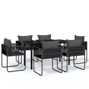 Grand ensemble de salle à manger de jardin en acier noir thermolaqué et verre avec rotin PE – Mobilier d'extérieur élégant - Product Image 2