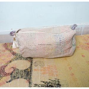 Wholesale Cotton kantha Tassel Zipper Pouch 3-Piece Vintage Large Eco-Friendly Portable Women's Cosmetic Organizer Bag Set - Product Image 5