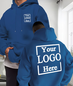 Men's Custom Logo Hoodie Light Blue 100% Cotton French Terry Breathable Regular Fit Casual Autumn Wear Heat Transfer Printed - Product Image 1