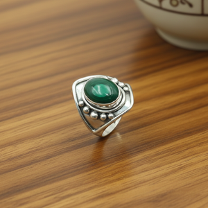 Vintage Green Malachite Gemstone <b>Ring</b> 925 Sterling Silver Rose Gold Yellow Gold Plated Boho Geometric <b>Statement</b> Jewelry for Men - Product Image 3