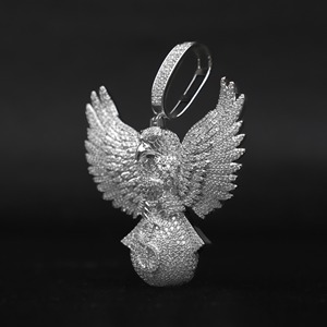 Colgante de Plata de Ley 925 con Incrustaciones de Diamantes Moissanite y Baño de Oro, Diseño de Bolsa de Dinero y Halcón/Águila, Estilo Hip Hop para Hombre y Mujer - Product Image 2