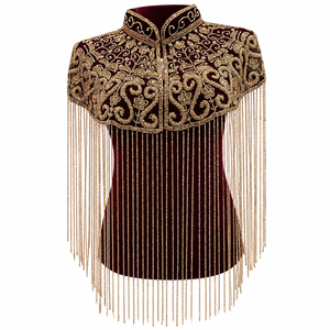 Luxury Velvet Embroidered Short Shoulder <b>Cape</b> with Sequins Bead Fringe Single Button Closure for Bridal Evening Wear Costume - Product Image 1