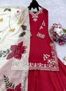 Maroon Embroidered Silk Salwar Kameez Set Floor-Length Traditional Women's Wedding <b>Dress</b> with Gold Threadwork India Pakistan - Product Image 4