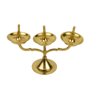 Support triple en laiton pour lampes Jyoti, lampe à huile traditionnelle à 3 mèches, décoration artisanale pour Pooja - Product Image 3