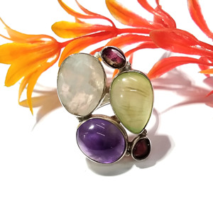 Natural Moonstone Prehnite Amethyst Tourmaline Gemstone Bezel Set <b>Ring</b> 925 Sterling Silver Handmade Multi Stone Wedding - Product Image 2