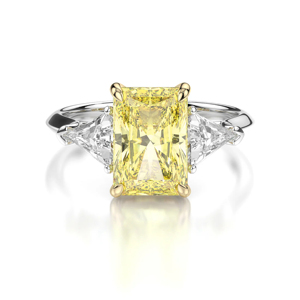 Emerald Cut Yellow Diamond <b>Ring</b> 18K Gold Women's Engagement Band Classic Geometric Style - Product Image 1