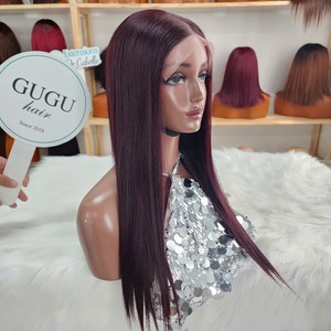 วิกผมเวียดนามแท้ 100% หรูหรา ขนาด 20 นิ้ว ไม่ต้องใช้กาว ตัดเย็บตามสั่ง สีเบอร์กันดี ผมมนุษย์แท้ ผลิตภัณฑ์ดูแลเส้นผมธรรมชาติสำหรับผู้หญิงผิวสี - Product Image 2