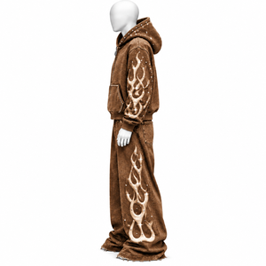 Survêtement unisexe avec logo brodé, imprimé, à capuche, fermeture éclair, pantalon de survêtement long style streetwear avec détails en strass - Product Image 6