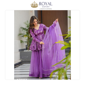 Exportateur indien proposant des ensembles sharara de haute qualité en soie et organza, comprenant un haut, un bas et un dupatta, pour les occasions de fête et les festivals. - Product Image 5