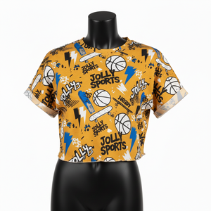 T-shirt court en jersey de coton premium pour femme, jaune, imprimé intégral, logo personnalisé sérigraphié, respirant - Product Image 4