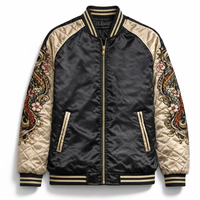 Veste bomber en satin de luxe pour homme, souvenir, style Sukajan, personnalisée, quatre phénix légendaires, vintage, noire
