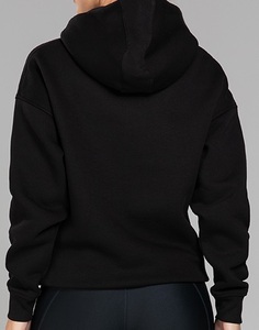 Sweat à capuche oversize noir pour femme 100 % coton 500 GSM super peigné bio-délavé pré-rétréci avec ourlet côtelé Derby, style décontracté long pour l'hiver - Product Image 3