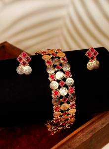 High Quality Matte Finish Gold Plated Copper Alloy Coin Choker <b>Set</b> Synthetic Stone Temple Women's <b>Indian</b> Ethnic Jewelry <b>Sets</b> - Product Image 5