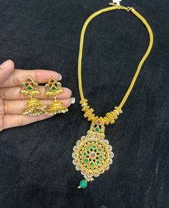 TISHYA DIAMOND Ethnic Gold Plated Copper Alloy Necklace Earring <b>Set</b> Brilliant Cut Ruby Imitation <b>Pearl</b> Women's Wedding <b>Jewelry</b> - Product Image 4