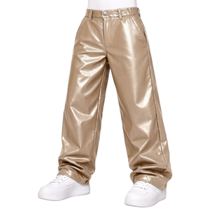 European American High Street PU Black Pleated Stacking Straight Slim-Fit Lightweight Casual Leather <b>Pants</b> Men's Trendy - Product Image 3