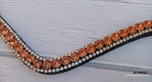 Fronture de luxe en cuir pour cheval, en forme de V, ornée de cristaux et de strass à double rangée, pour bridons et équipement d'équitation - Product Image 5