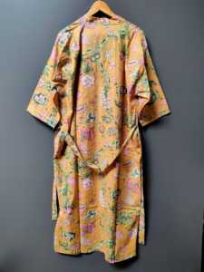 Rust Orange Floral Printed Cotton Kimono Robe – Boho Style Long <b>Open</b> Front Cover <b>Up</b> with Waist Tie - Product Image 5