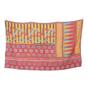 Indian Handmade Kantha Throw Blanket 100% Cotton <b>Quilt</b> Indian Reversible Hand Stitched Heavy Throw Old Sari Blanket Patch Work - Product Image 4