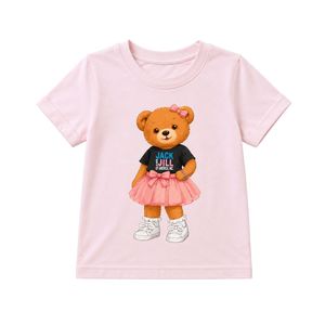 เสื้อยืดแขนสั้นสีชมพูสำหรับเด็กวัยหัดเดิน พิมพ์ลายหมีเท็ดดี้ คอกลม ลำลอง น้ำหนักเบา แฟชั่นสำหรับทุกวัน สำหรับเด็กผู้หญิง - Product Image 1