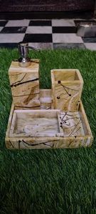 Yellow Resin Bathroom Set Marble Texture Soap Dispenser Pump <b>Toothbrush</b> <b>Holder</b> Soap Dish Square Tray For Washroom Hotel Home - Product Image 4