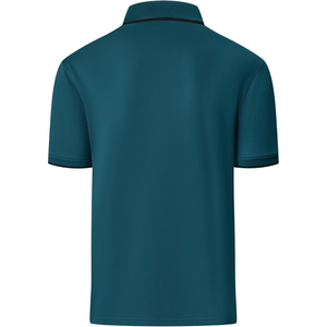 T-shirt décontracté et respirant pour homme, en maille unie vert sarcelle, avec col zippé à quart de tour et ourlet fendu, idéal pour le golf et les occasions professionnelles - Product Image 6