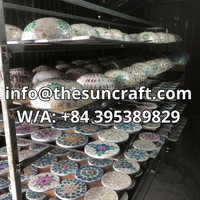 Bol décoratif vietnamien en noix de coco incrusté de nacre naturelle, motif floral marguerite, écologique, pour service et décoration intérieure