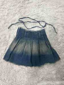 Summer Women Casual Denim Pleated Skirt High Waist Stonewashed Asymmetric Design Ruffles Regular Fit - Product Image 4