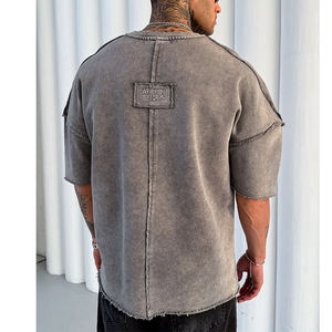 OEM Custom Acid Washed Oversized <b>Box</b> Tee Heavyweight 100% Cotton Knitted French Terry T-Shirt Men - Product Image 2