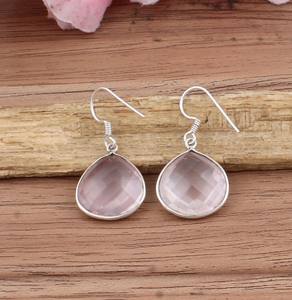 Wholesale Natural Rose Quartz Drop Earrings 925 Sterling Silver Luxury Jewelry Handcrafted Pink <b>Crystal</b> Women Girls Party Gift - Product Image 4
