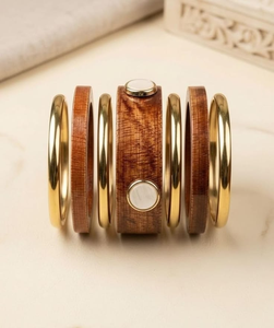 Brazaletes de Madera con Latón, Diseños y Patrones Surtidos, Artesanía Natural Ecológica Hecha a Mano, Joyería Moderna - Product Image 5