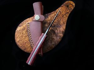Cuchillo de acero de Damasco hecho a mano para desollar y acampar con mango de madera y funda de cuero, personalizable OEM, precio al por mayor - Product Image 2