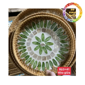 Plateau en rotin nacre |   Plateau de service tricoté artisanal écologique, motif cœur, plusieurs tailles, décoratif - Product Image 6
