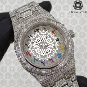 Charm_Jewells Montre de luxe en acier inoxydable incrustée de diamants, analogique à quartz, 42 mm, fermoir pliant, unisexe - Product Image 1