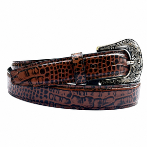 Ceinture en cuir PU pour homme, style western, avec boucle ardillon en alliage, motif crocodile gaufré, marron orné, vintage, style cowboy, accessoires décontractés, vente en gros - Product Image 2