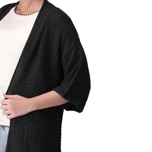 Cardigan noir tricoté pour femme, tendance, manches longues dolman, col rond, couleur unie, décontracté, maille ouverte, toutes saisons - Product Image 3