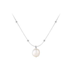 S925 <b>Sterling</b> <b>Silver</b> Baroque Button <b>Pearl</b> <b>Necklace</b> with Sparkling Waves Fashionable Luxurious Temperament for Collarbone - Product Image 5