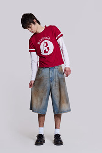 CONX Jorts en jean pour hommes, 100% coton, unis, style urbain, effet vieilli vintage, taille mi-haute, longueur genou, séchage rapide, écologiques, meilleures ventes - Product Image 6