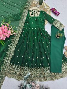 ชุดเดรส Anarkali ผ้าจอร์เจตต์ปักลายสำหรับผู้หญิง สไตล์อินเดีย พร้อมสวมใส่สำหรับงานปาร์ตี้ - Product Image 5