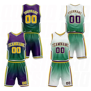 Uniforme de Baloncesto con Degradado Morado y Verde, Nuevo Estilo, Económico, de Secado Rápido, Camisetas y Pantalones Cortos de Baloncesto de Alta Calidad al por Mayor - Product Image 1
