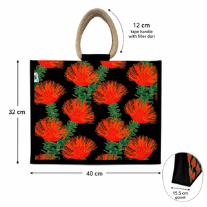 Bolsa de Yute Negra con Estampado Floral, Asa de Bambú, Multicolor, Reutilizable, para Playa o Compras, con Logotipo Personalizado, Proveedor OEM, Venta al Por Mayor - Product Image 2