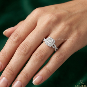 <b>925</b> Sterling <b>Silver</b> Cushion Cut Halo Moissanite Engagement <b>Ring</b> Twisted Pave Band Wedding <b>Ring</b> for Women - Product Image 5