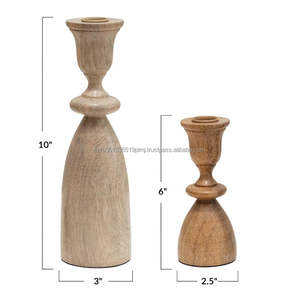 Hot Selling <b>Set</b> of 2 Handmade Mango Wood <b>Candle</b> Holder Stand Christmas Home Decorative Wooden Pillar Wholesale Design - Product Image 2